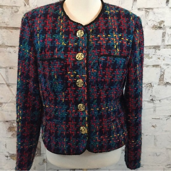 Pamela B plaid vintage blazer with gold buttons - Picture 3 of 9